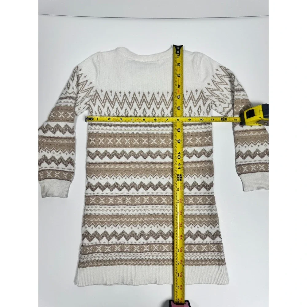 The Children's Place Sweater Dress Girls 4T Ivory Tan Fair Isle Metallic Knit